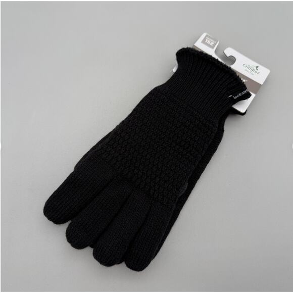 Isotoner Gloves Signature Women's One Size Black Water-Repellent Textured Knit - Picture 2 of 11